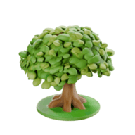 Cute stylized tree, clumped leaf blobs, round diorama base