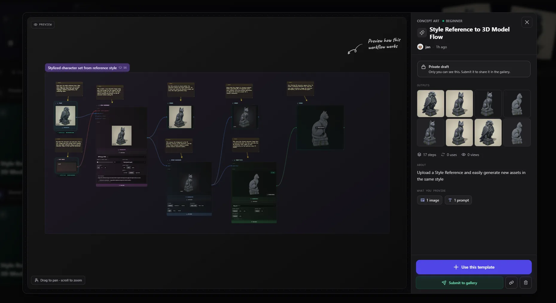 Previewing a Flow template before using it