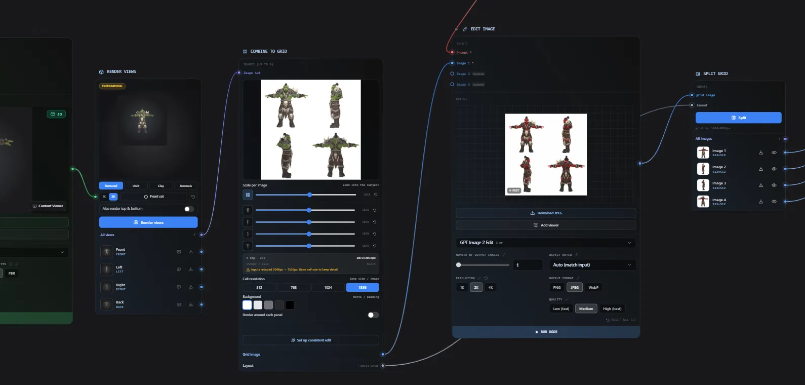 Render, combine, edit, and split a grid