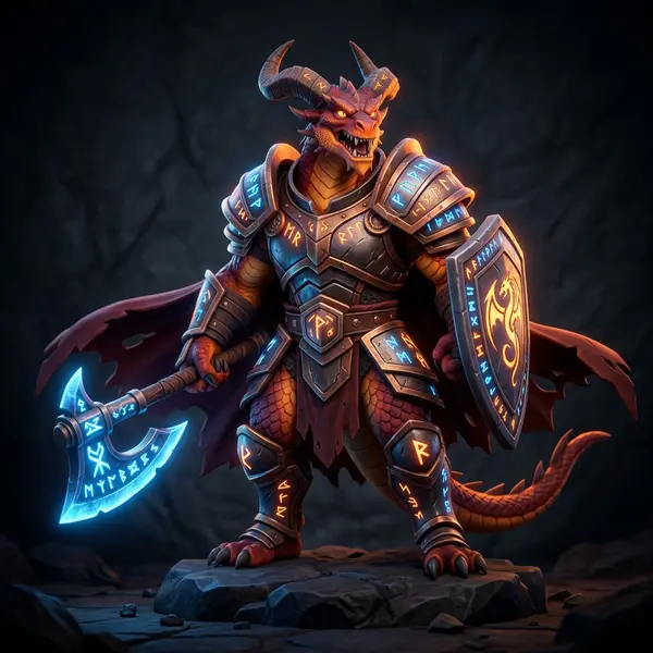 AI generated stylized 3D dragon warrior character