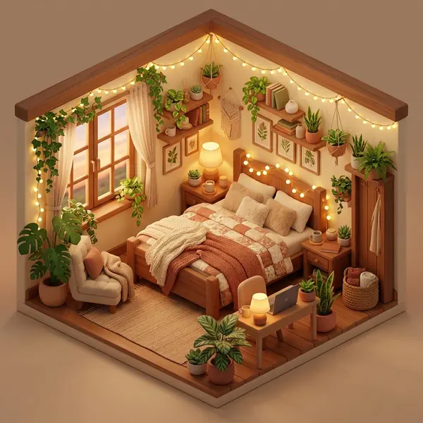 AI generated isometric room scene with text to image