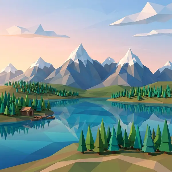AI generated low-poly 3D style landscape