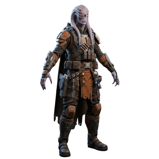 Alien bounty hunter 3D model used as input for image to prompt generation