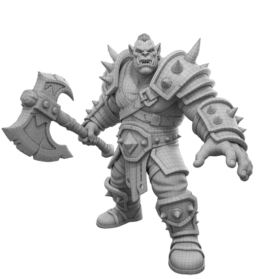 Orc Warrior 3D model wireframe topology view