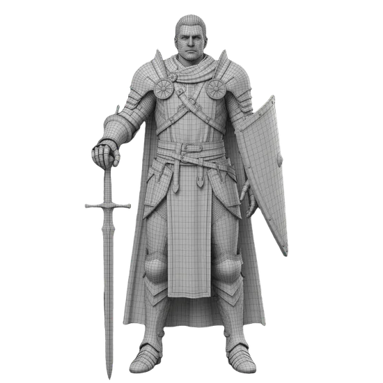 Paladin Knight 3D model wireframe topology view