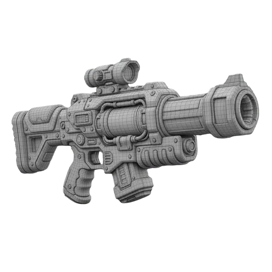 Sci-Fi Rifle 3D model wireframe topology view