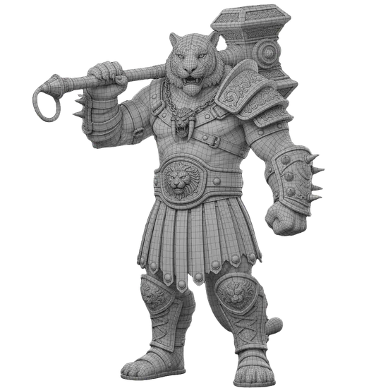Tiger Gladiator 3D model wireframe topology view