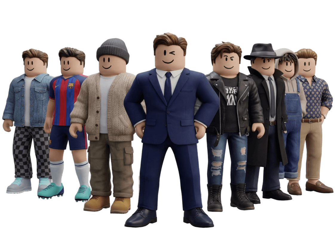 AI-generated Roblox characters in various trendy outfits