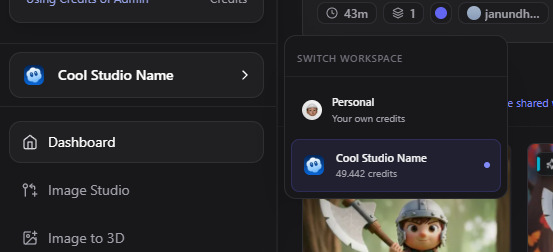 Team context switcher for switching between personal and team mode
