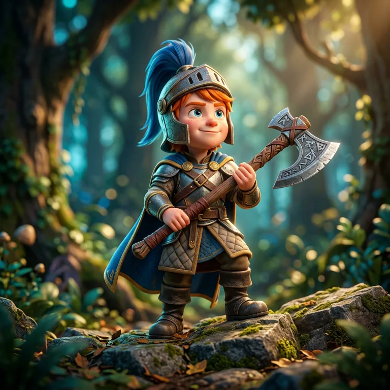Fast test: the knight shifts his weight and lifts his axe, leaves drifting past.