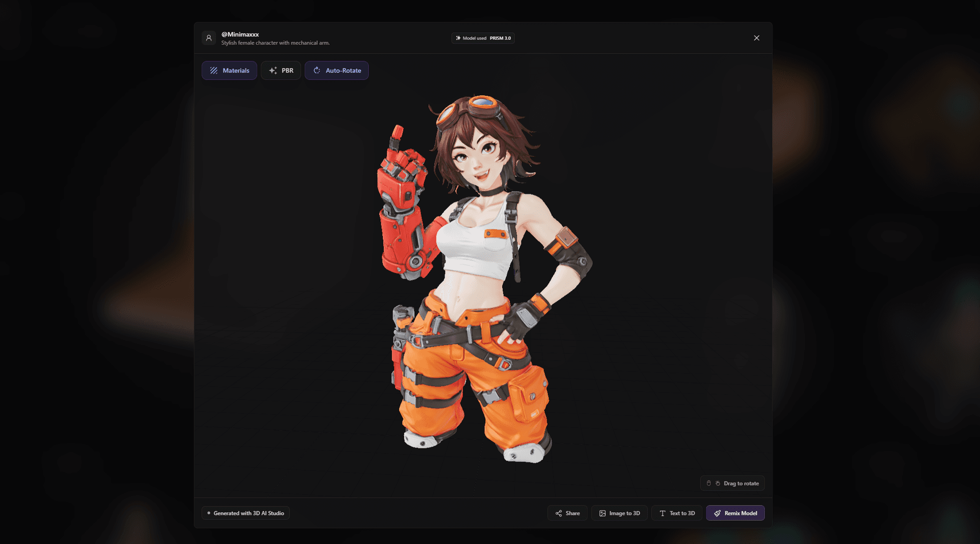 3DAI Studio AI generated prism3 stylized girl mechanical arm