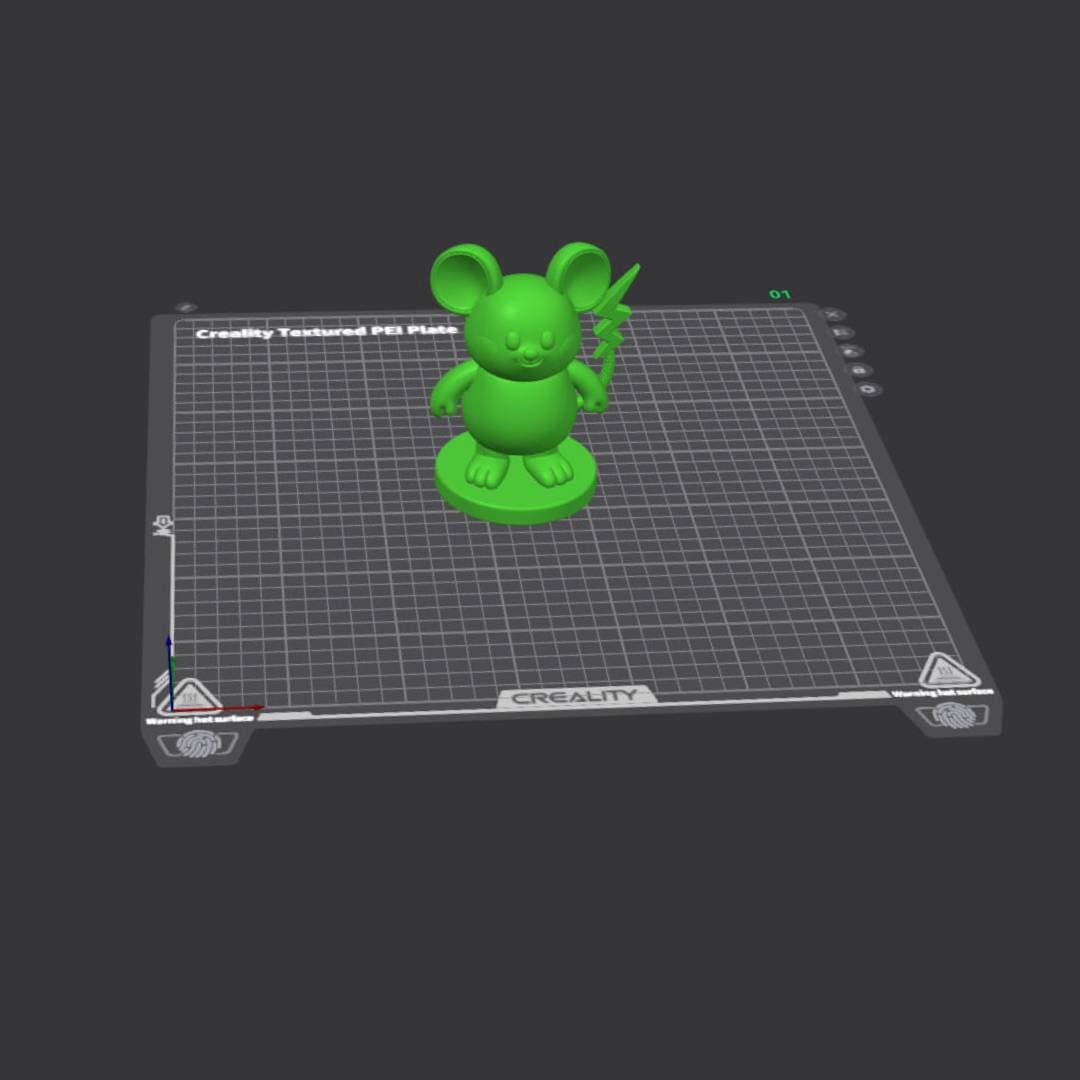 Pikachu 3D model loaded in Creality Print slicer, generated via OpenClaw