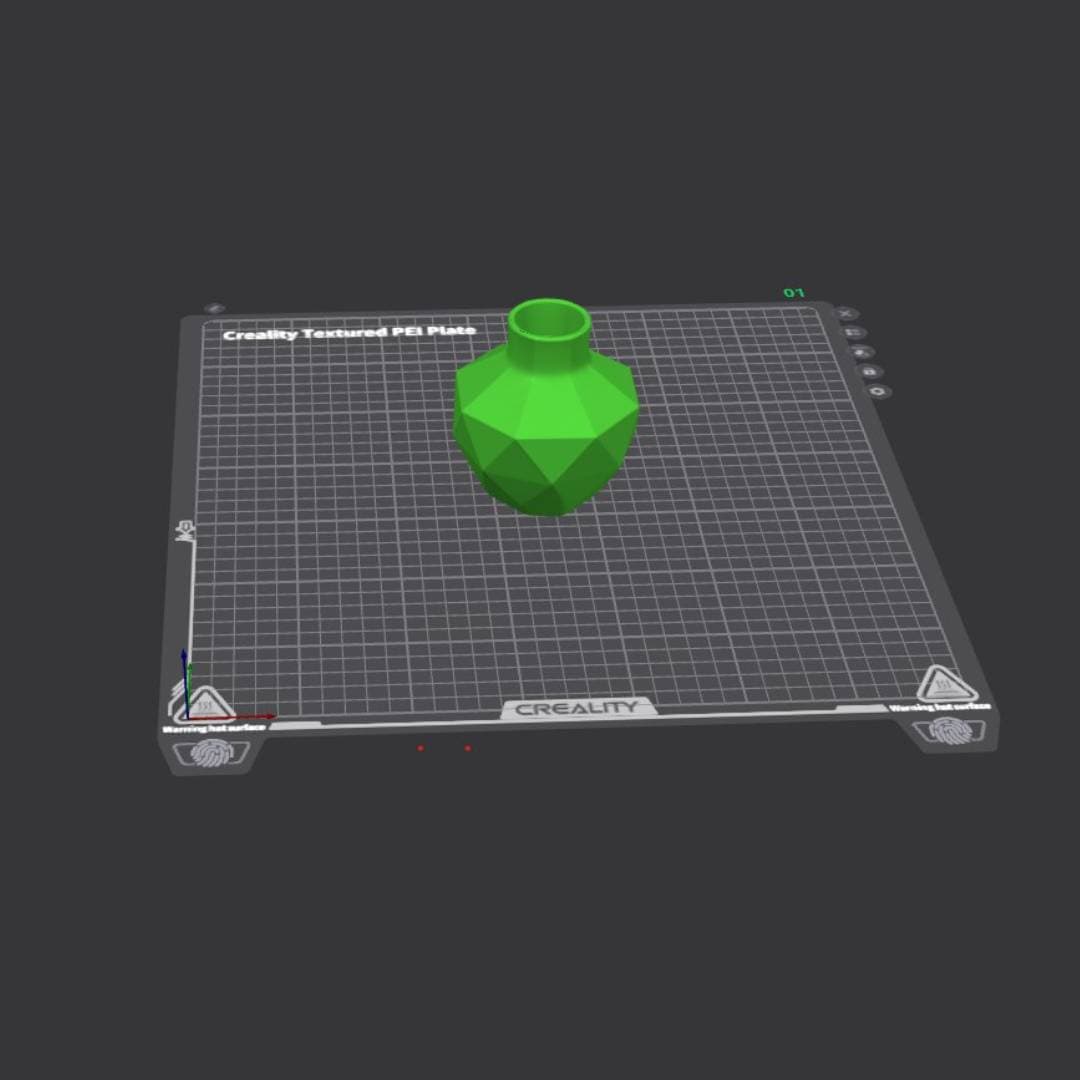 Geometric vase STL loaded in Creality Print slicer, generated via OpenClaw