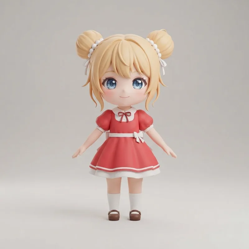 Chibi anime girl converted into a 3D model with AI