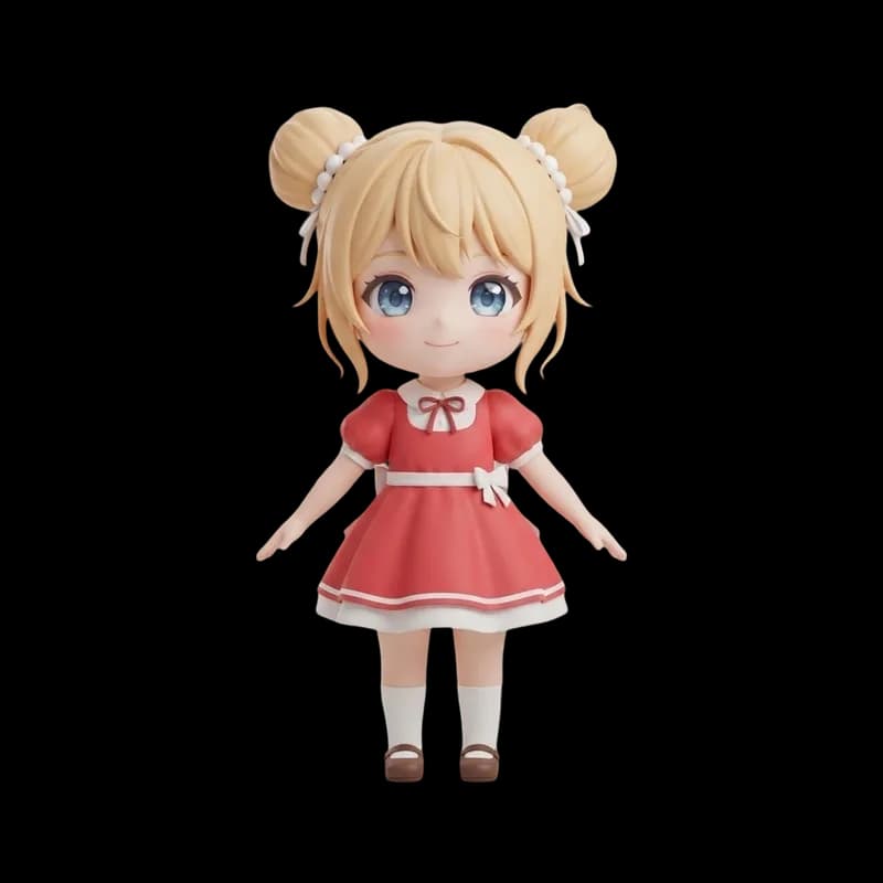 Chibi anime girl converted into a 3D model with AI
