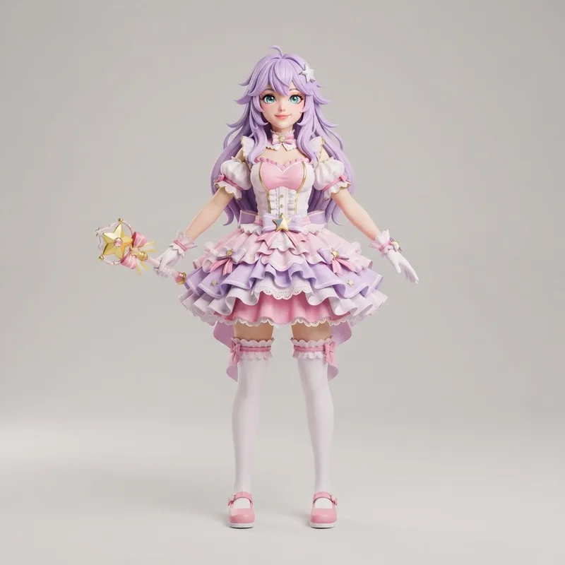 Magical girl anime character converted into a 3D model with AI