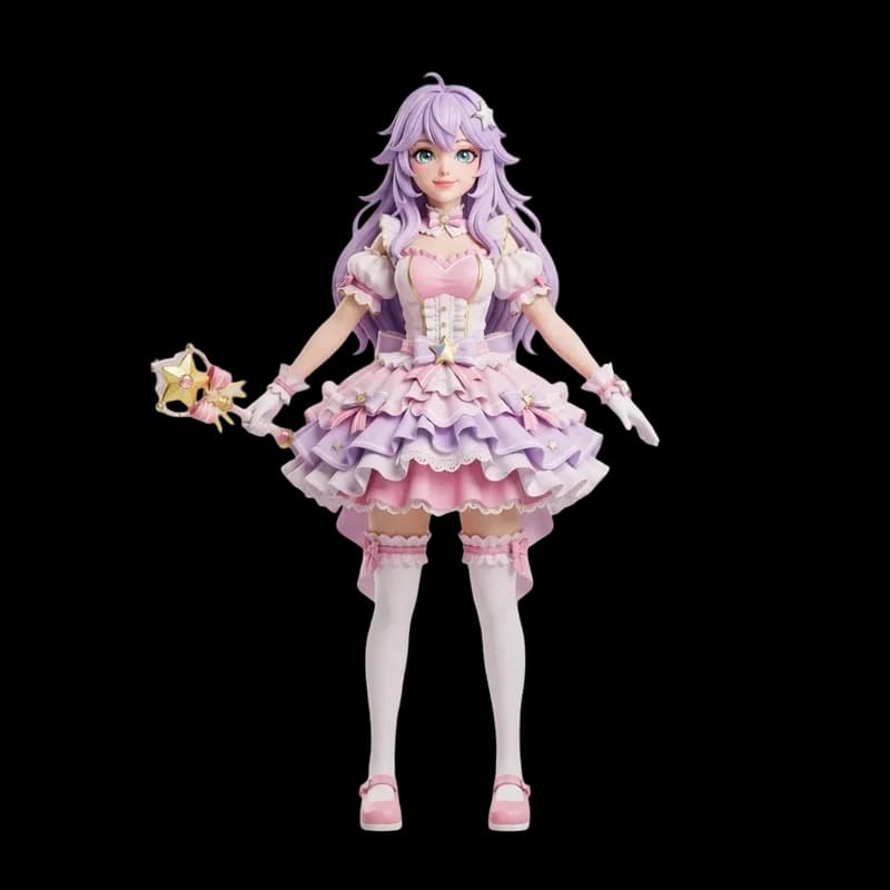 Magical girl anime character converted into a 3D model with AI