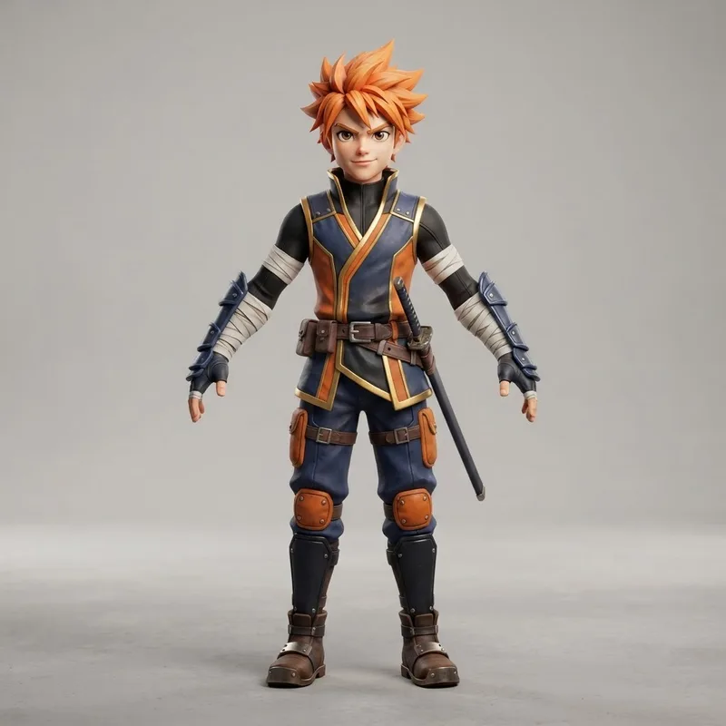 Shonen hero anime character converted into a 3D model with AI