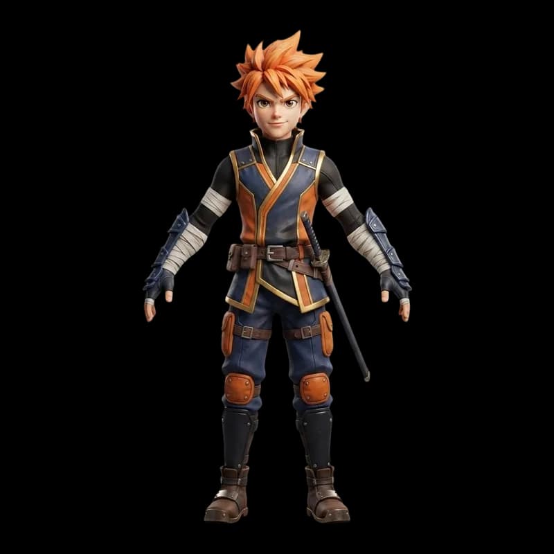 Shonen hero anime character converted into a 3D model with AI