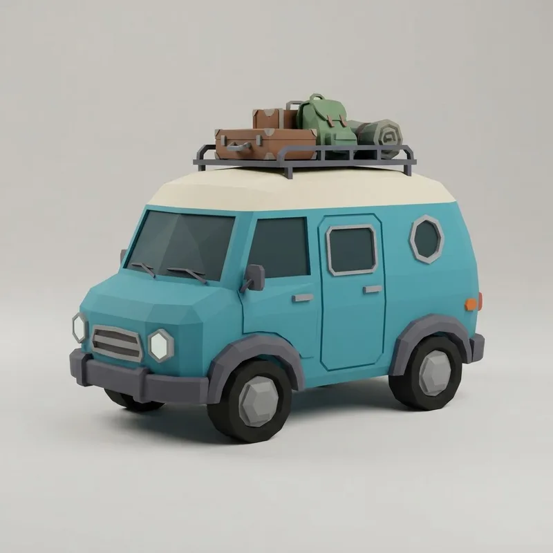 Low poly camper van vehicle 3D model generated with AI