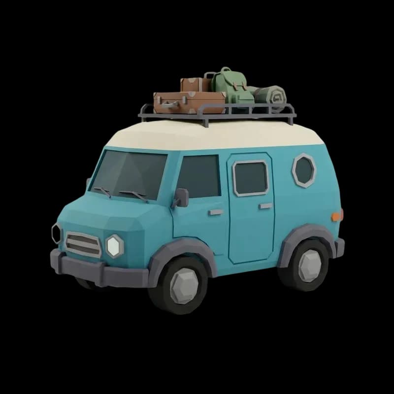 Low poly camper van vehicle 3D model generated with AI