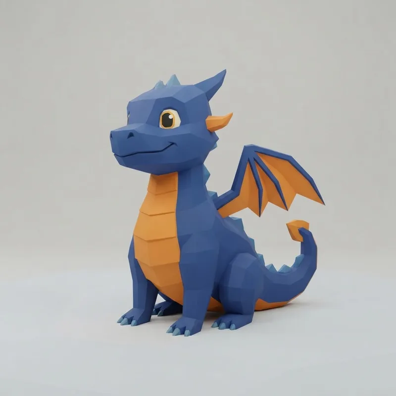 Low poly cartoon dragon 3D model generated with AI