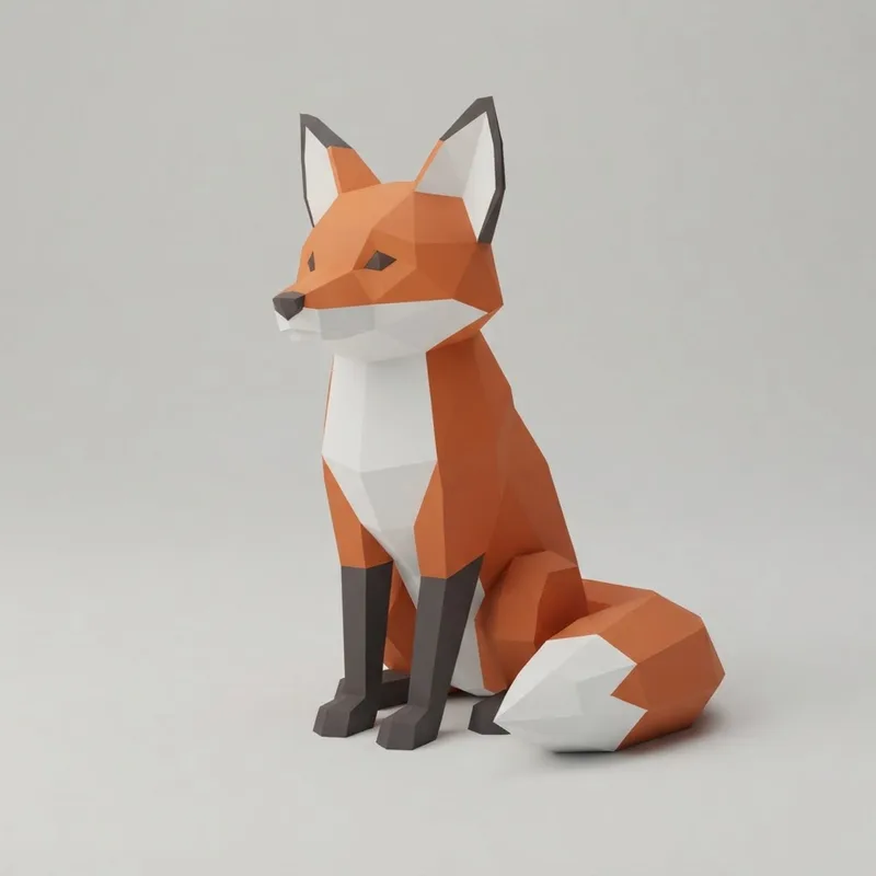 Low poly fox 3D model generated with AI from a low poly style image