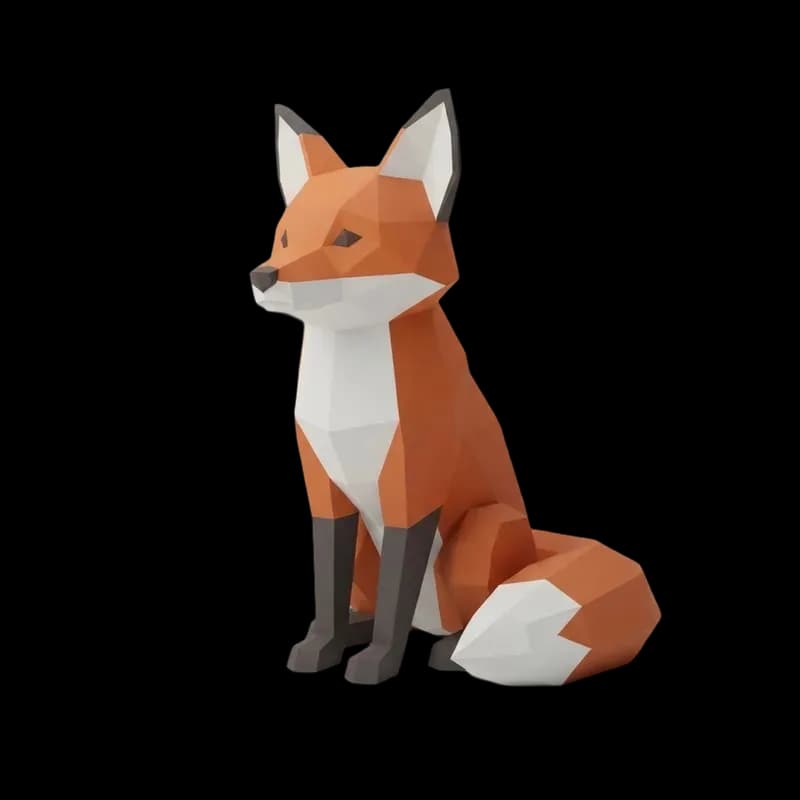 The finished low poly 3D model of the Low poly fox