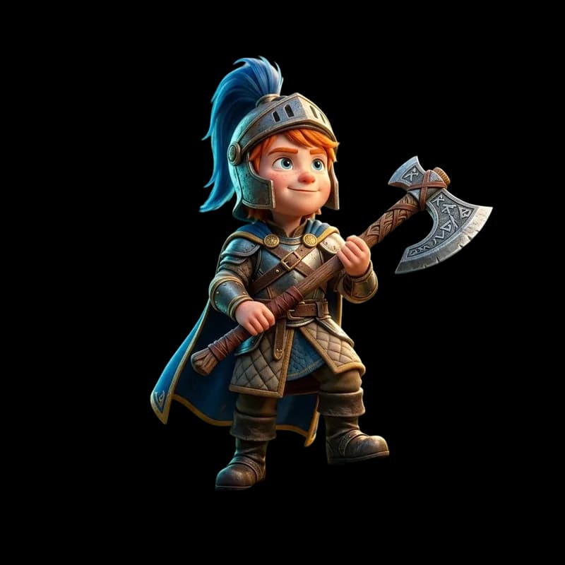 Young knight with axe 3D model generated from character art
