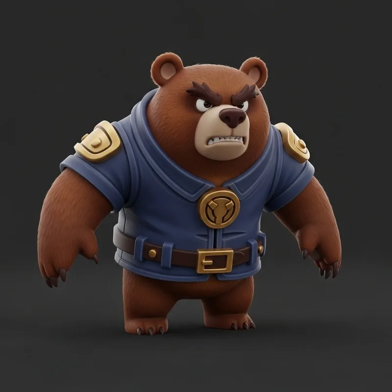 Stylized bear creature generated as a 3D model from concept art