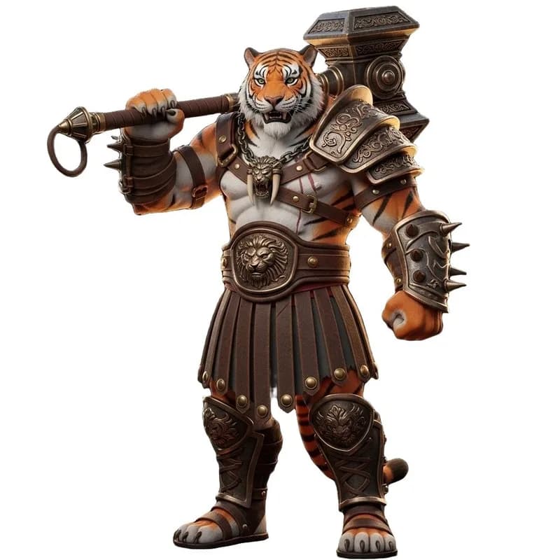 Tiger warrior character illustration converted to a 3D game character model