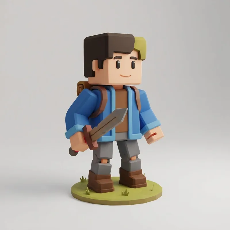 Blocky adventurer character 3D model made with AI for Roblox Studio