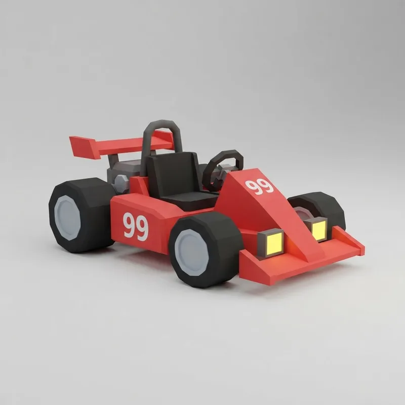Red go-kart vehicle 3D model made with AI for Roblox racing games