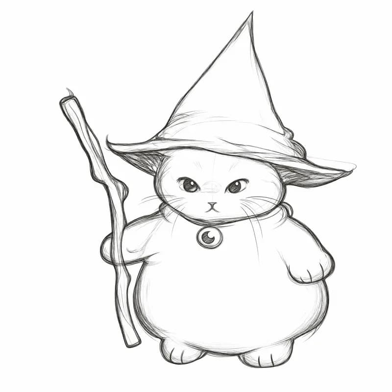Hand-drawn cat magician sketch converted to a textured 3D model