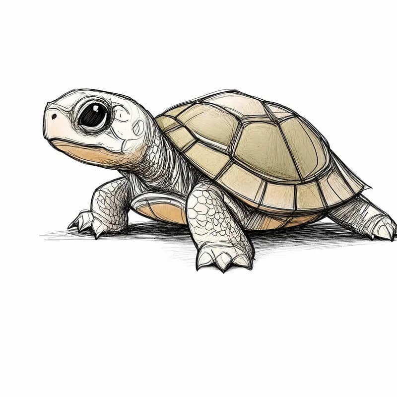 Turtle drawing converted to a realistic 3D model with detailed shell