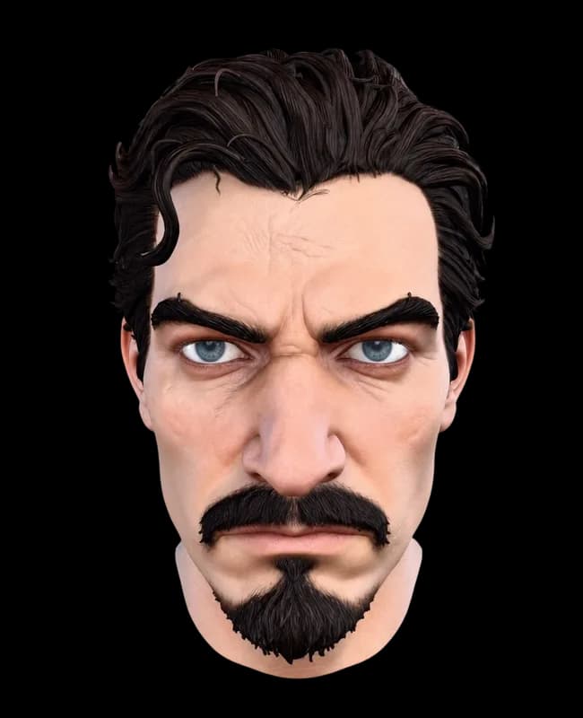 Realistic male head bust 3D model generated from a text prompt as a sculpting base for Blender