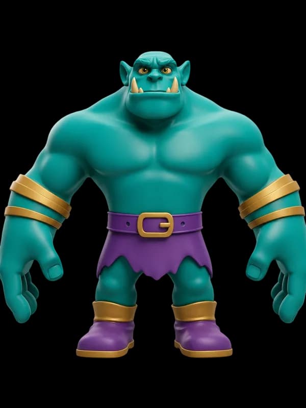 Orc retextured as a glossy teal vinyl collectible figurine