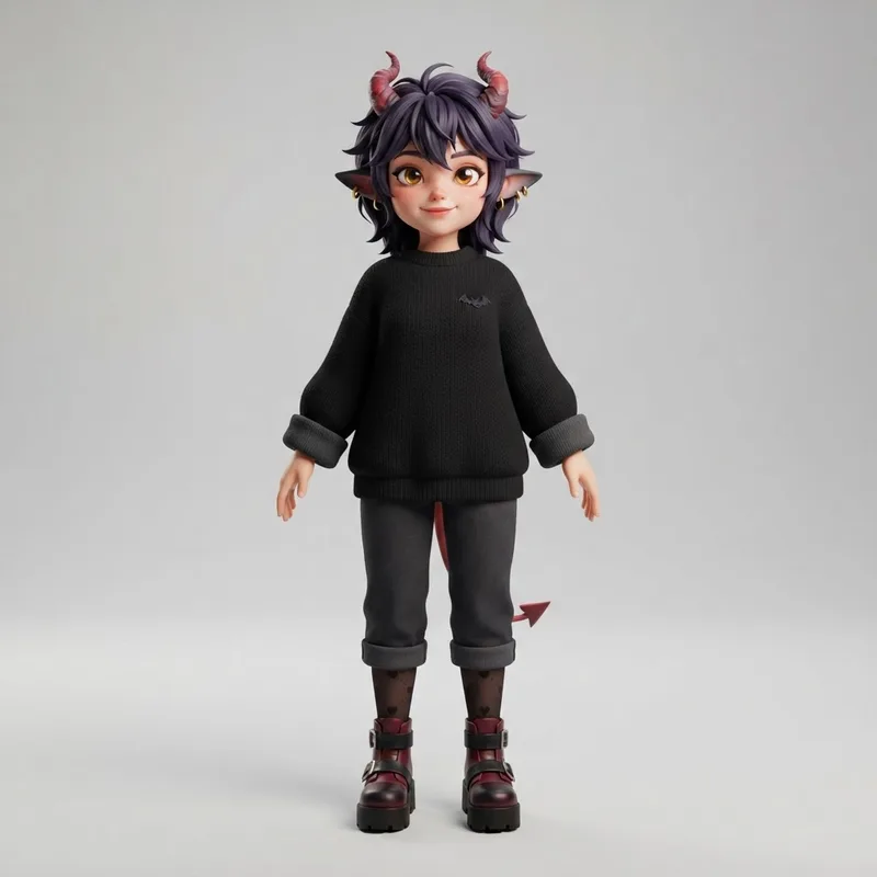 Cute demon character VRChat avatar 3D model created with AI