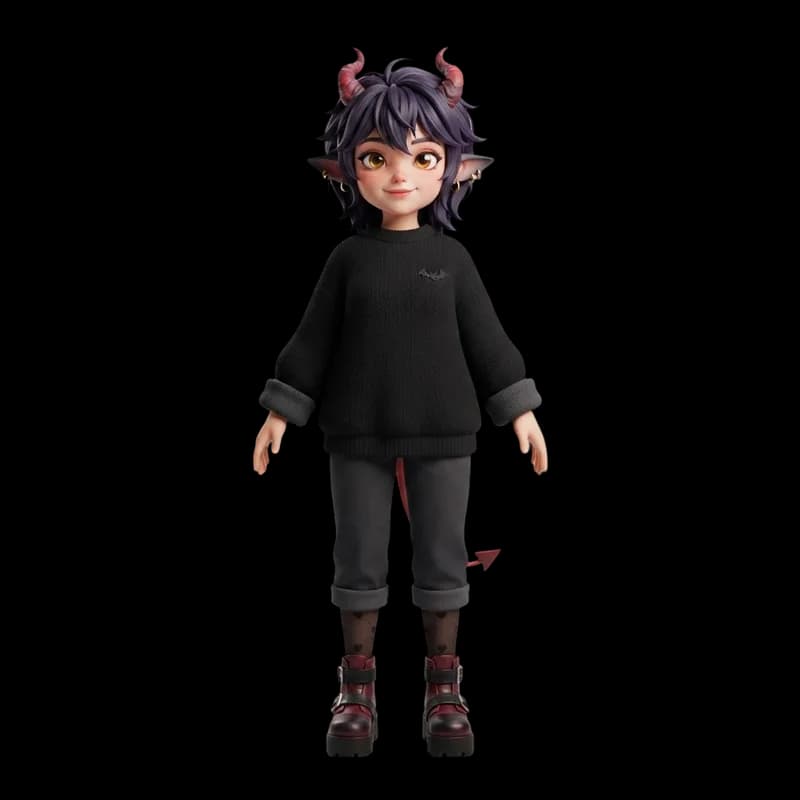 Cute demon character VRChat avatar 3D model created with AI