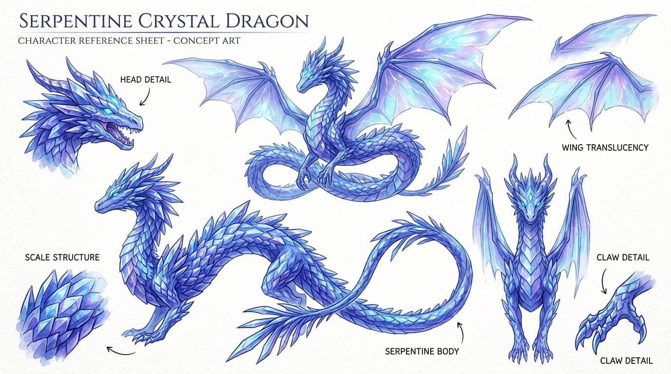 Input - crystal dragon with translucent blue and purple wings