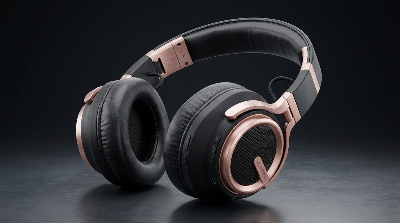 Output - premium wireless headphones in matte black with rose gold accents