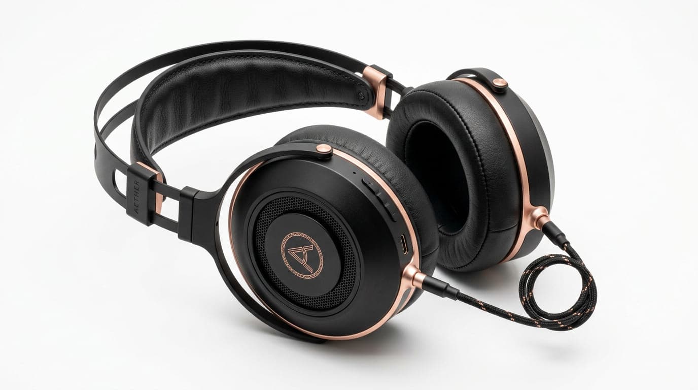 Input - premium wireless headphones in matte black with rose gold accents