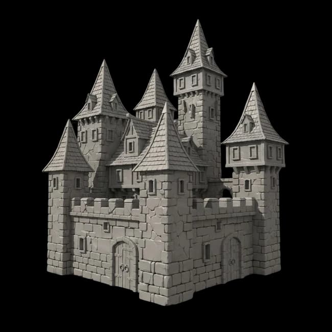 AI-generated 3D fantasy castle - clay geometry view