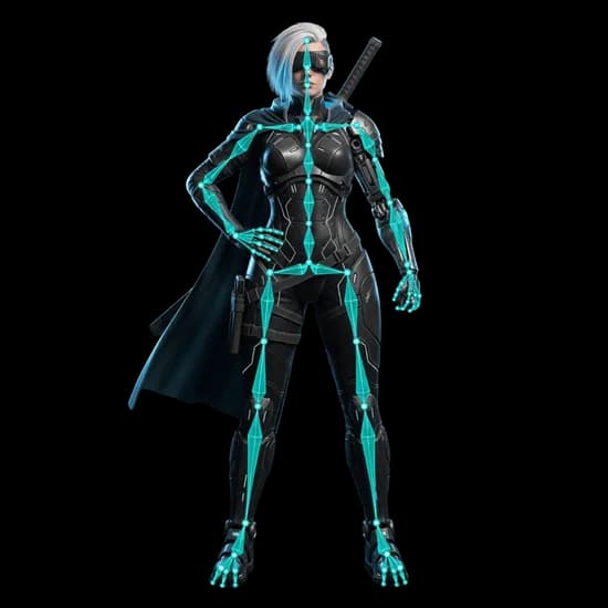AI-rigged cyberpunk character