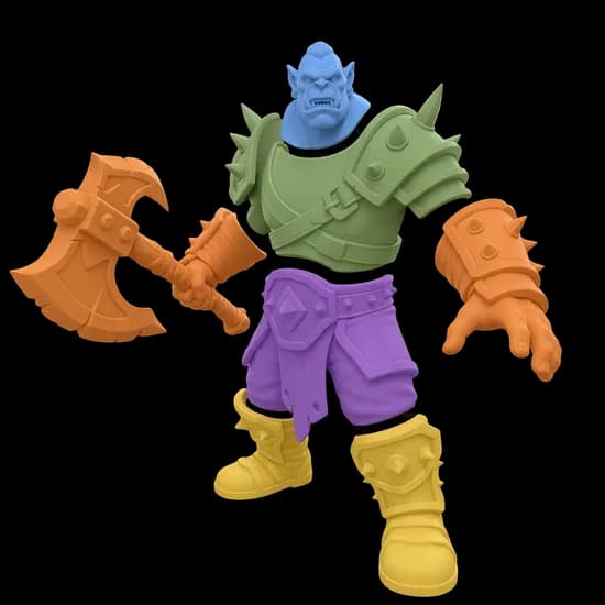 After split - Orc warrior split into printable parts