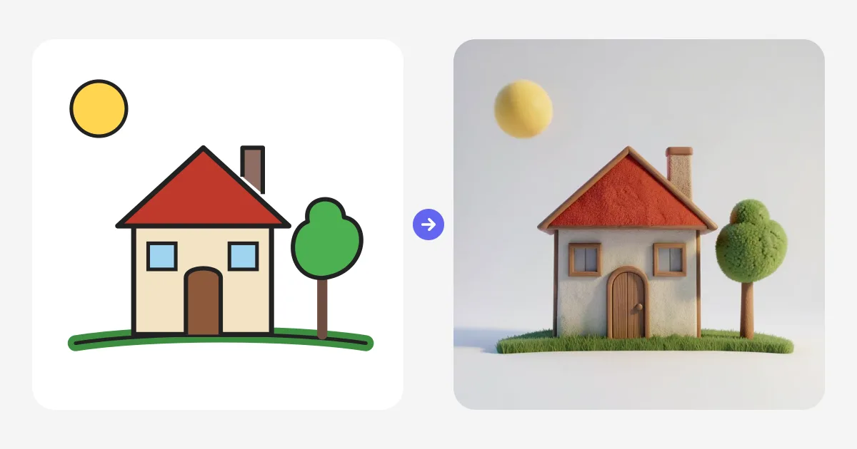 A colored cottage sketch turned into a finished image by AI
