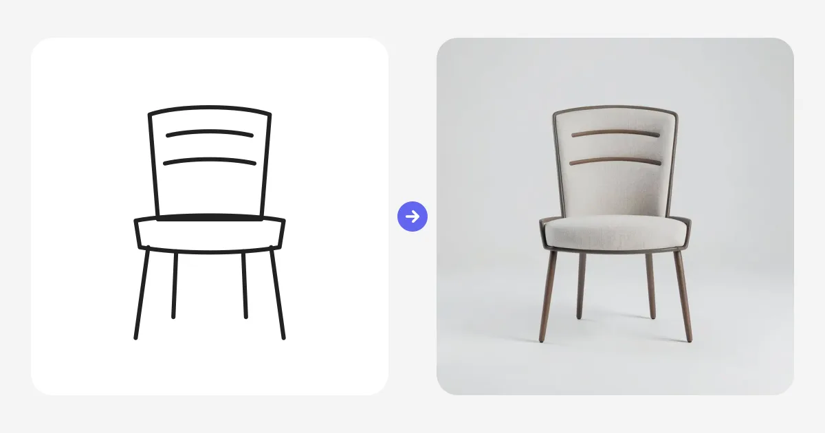 A line drawing of a chair turned into a studio product render