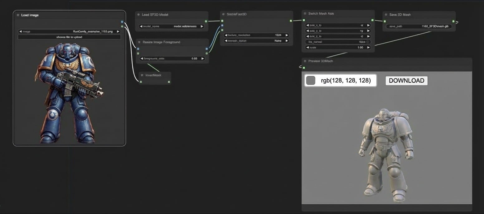 ComfyUI Hunyuan3D-2 Workflow Example - Image to 3D model generation