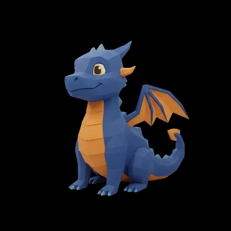 Low poly cartoon dragon generated as a 3D model