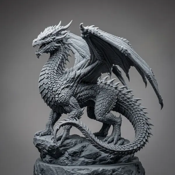 AI generated image of a 3D printable dragon figurine